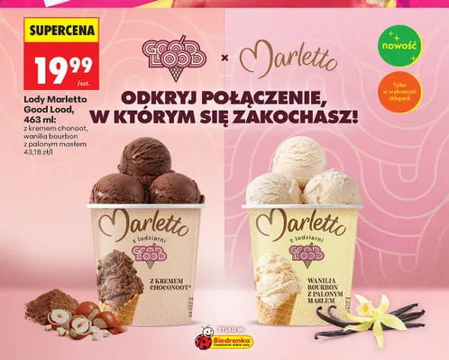 Lody Marletto Good Lood wanilia bourbon z palonym masłem promocja w Biedronka