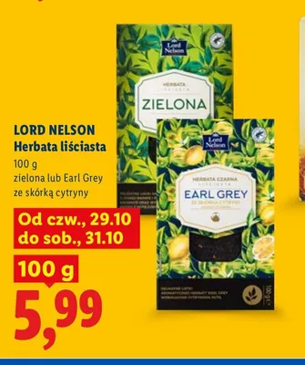 Herbata liściasta Earl Grey ze skórką cytryny Lord Nelson promocja w Lidl