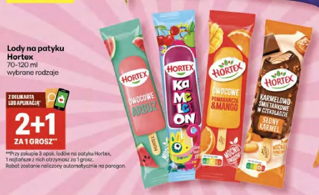 Lody na patyku Karmelowo Śmietankowe w czekoladzie Słony Karmel Hortex promocja w Delikatesy Centrum