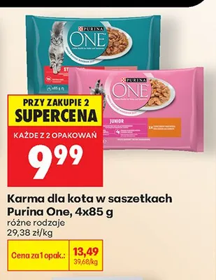 Karma dla kota w saszetkach Purina One 4-pak 85 g promocja w Biedronka