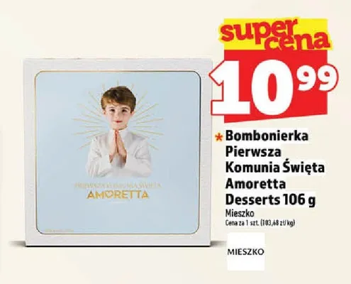 Bombonierka Pierwsza Komunia Święta Amoretta Desserts Mieszko promocja w TOPAZ