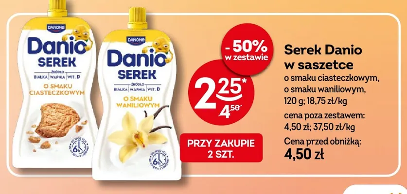 Serek Danio w saszetce o smaku ciasteczkowym promocja w Żabka