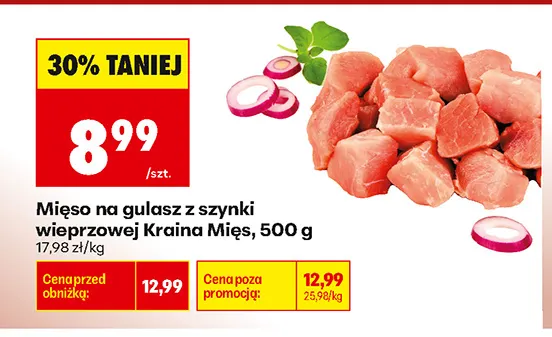 Mięso na gulasz z szynki wieprzowej Kraina Mięs promocja w Biedronka