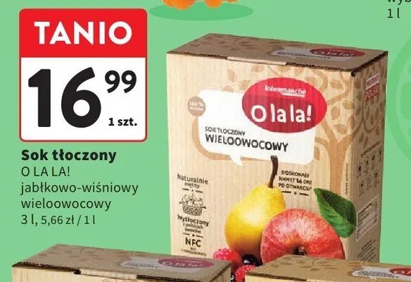 Sok tłoczony Olala! jabłkowo-wiśniowy wieloowocowy 3l promocja w Intermarche