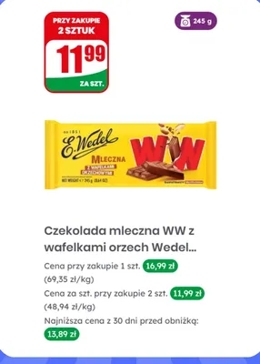 Czekolada mleczna WW z wafelkami orzechowymi E.Wedel promocja w Dino