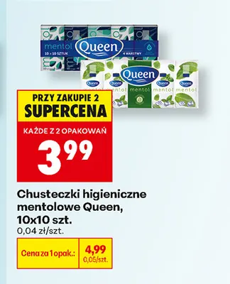Chusteczki higieniczne mentolowe Queen 10-pak promocja w Biedronka
