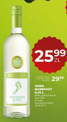 Wino białe Barefoot Sauvignon Blanc półwytrawne promocja w Duży Ben
