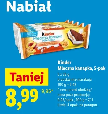 Mleczna kanapka brzoskwinia-marakuja Kinder Mix-Slice 5-pak promocja w Lidl