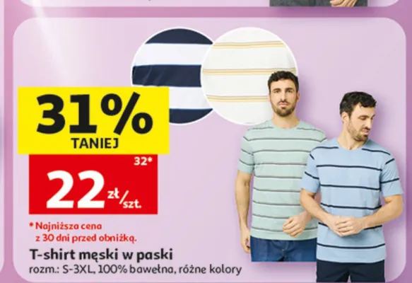 T-shirt męski w paski 100% bawełna Inextenso promocja w Auchan