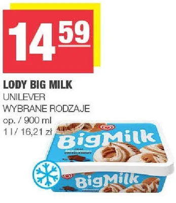 Lody Big Milk wybrane rodzaje promocja w SPAR