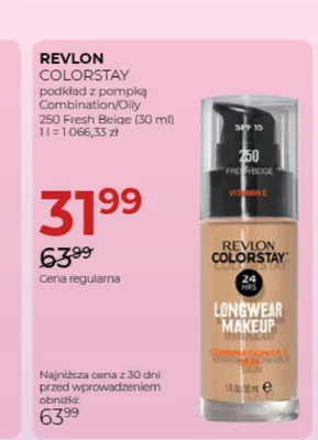 Podkład do twarzy Revlon Colorstay Combination/Oily 250 Fresh Beige promocja w Drogerie Jawa