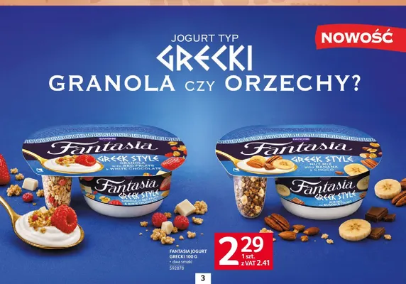 Jogurt Fantasia Greek Style Granola z czerwonymi owocami i białą czekoladą promocja w Selgros