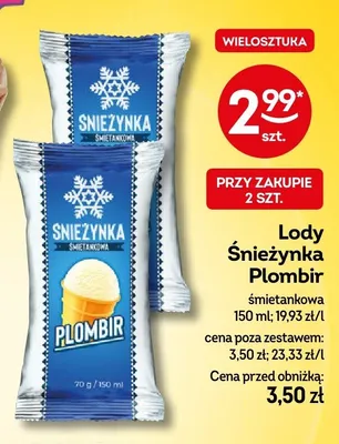 Lody Śnieżynka Plombir śmietankowa promocja w Żabka