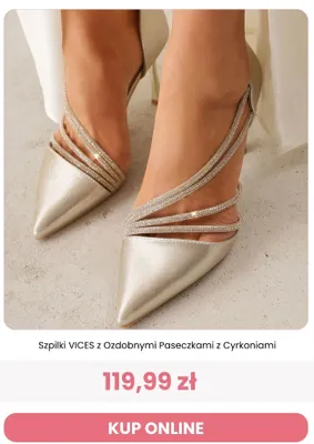 Szpilki VICES z ozdobnymi paseczkami z cyrkoniami promocja w Renee
