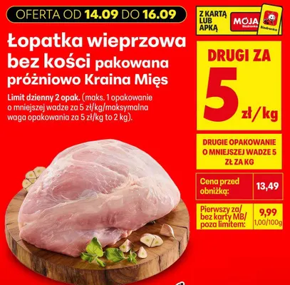 Łopatka wieprzowa bez kości pakowana próżniowo Kraina Mięs promocja w Biedronka