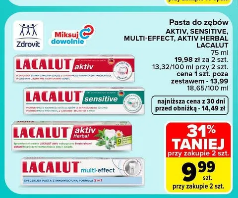 Pasta do zębów Aktiv Herbal Lacalut promocja w Carrefour Market