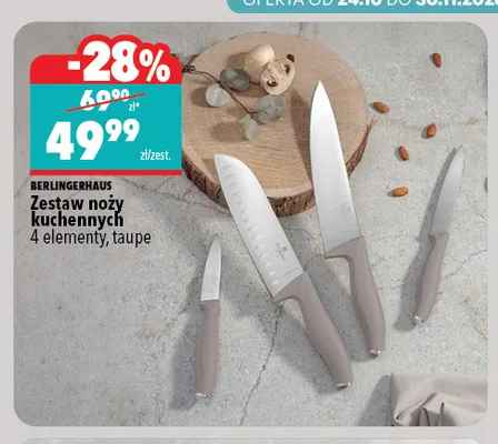 Zestaw noży kuchennych 4 elementy taupe BerlingerHaus promocja w Biedronka Home