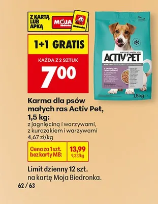 Karma dla psów małych ras z jagnięciną i warzywami 1+1 GRATIS promocja w Biedronka