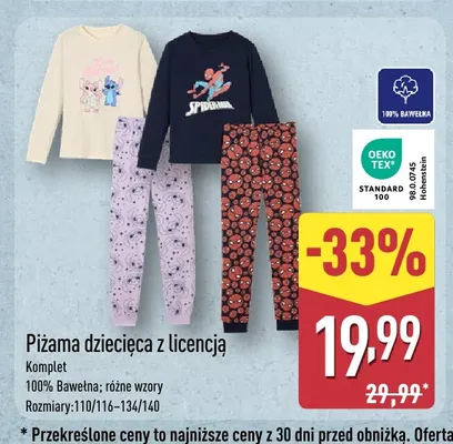 Piżama dziecięca z licencją promocja w Aldi