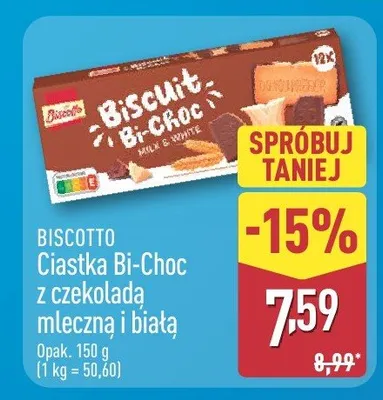 Ciastka Bi-Choc z czekoladą mleczną i białą promocja w Aldi