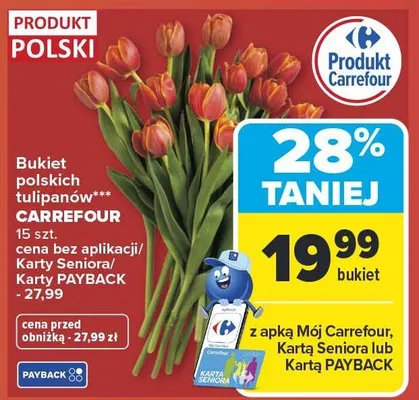 Bukiet polskich tulipanów promocja w Carrefour Market