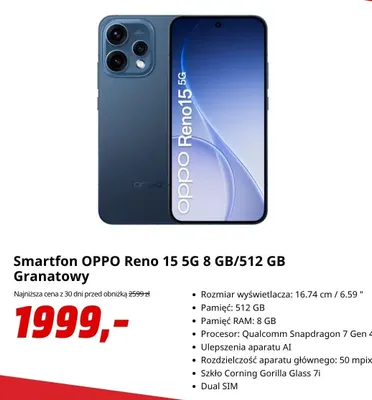 Smartfon OPPO Reno 15 5 g 8GB/512GB promocja w Media Markt