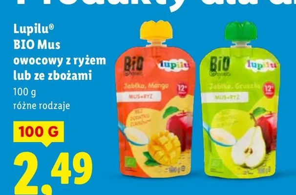 BIO Mus owocowy z ryżem lub ze zbożami promocja w Lidl