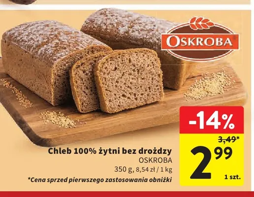 Chleb 100% żytni bez drożdży Oskroba promocja w Intermarche