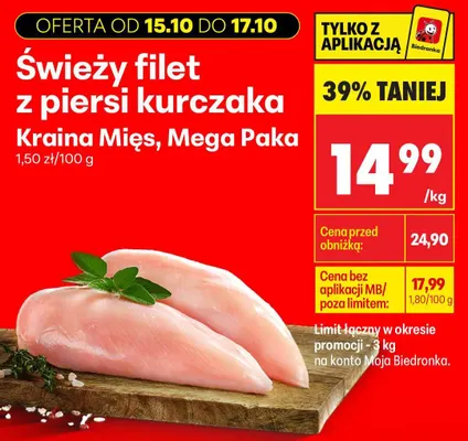 Świeży filet z piersi kurczaka Kraina Mięs Mega Paka promocja w Biedronka
