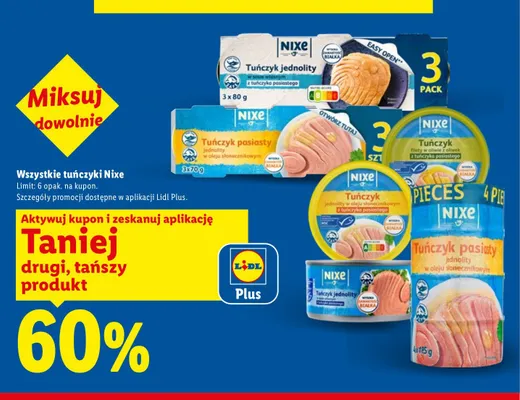 Tuńczyk jednolity Nixe w sosie własnym promocja w Lidl