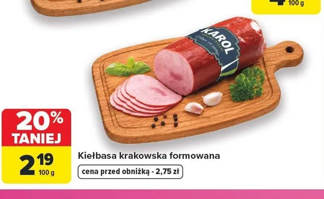 Kiełbasa krakowska formowana Karol promocja w Carrefour