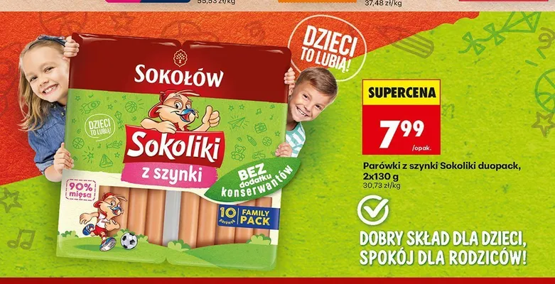 Parówki z szynki Sokoliki duopack 2-pak promocja w Biedronka