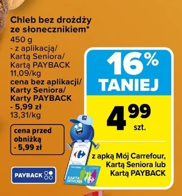 Chleb bez drożdży ze słonecznikiem promocja w Carrefour