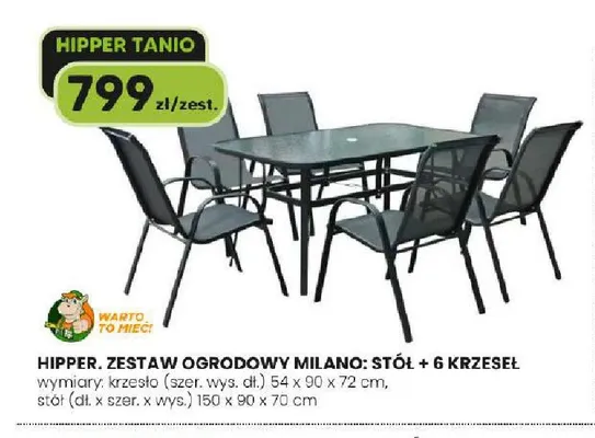 Zestaw ogrodowy Milano stół + 6 krzeseł Hipper promocja w HIPPER.pl