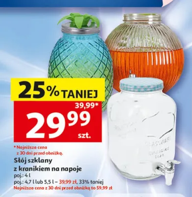 Słój szklany z kranikiem na napoje promocja w Auchan