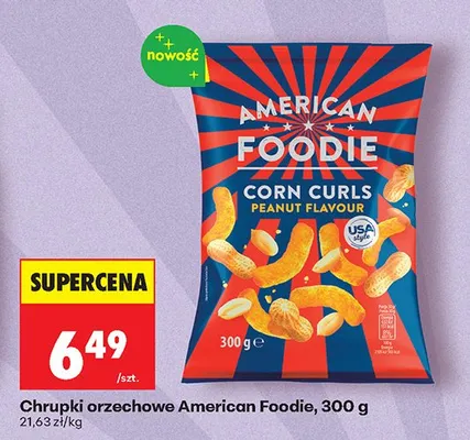 Chrupki orzechowe American Foodie Corn Curls Peanut Flavour promocja w Biedronka