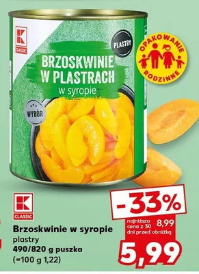 Brzoskwinie w syropie plastry 490/820 g puszka promocja w Kaufland
