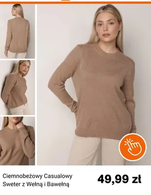 Ciemnobeżowy casualowy sweter z wełną i bawełną born2be promocja w Born2be