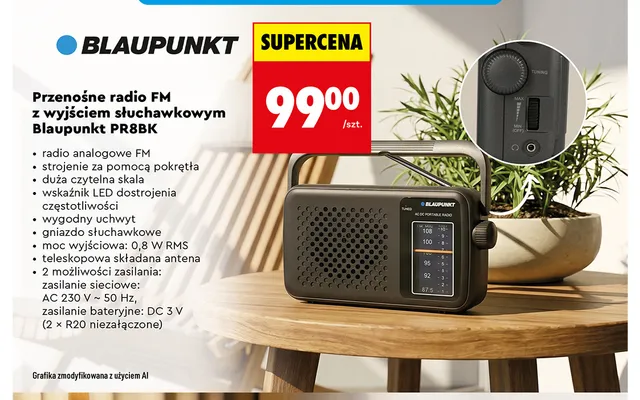 Przenośne radio Fm z wyjściem słuchawkowym Blaupunkt PR8BK promocja w Biedronka