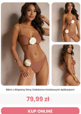 Bikini z wiązaną górą ozdobione kwiatowymi aplikacjami Renee promocja w Renee
