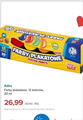Farby plakatowe Astra 12-pak 20 ml promocja w Smyk