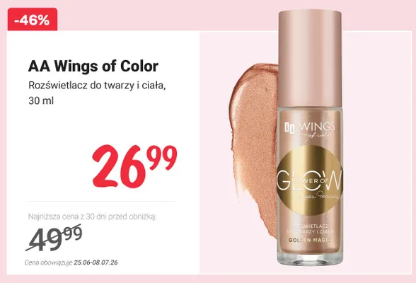 Rozświetlacz do twarzy i ciała AA Wings of Color promocja w Rossmann