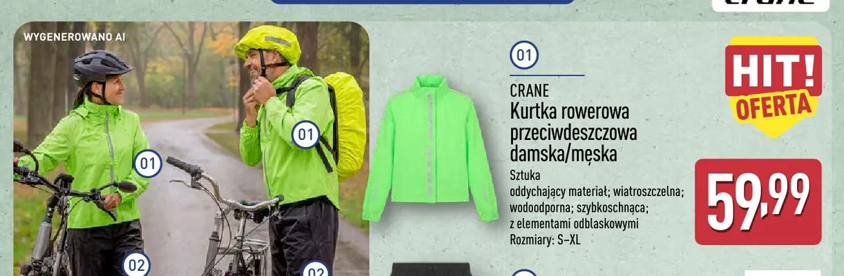 Kurtka rowerowa przeciwdeszczowa damska/męska Crane promocja w Aldi