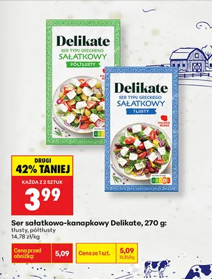 Ser sałatkowo-kanapkowy tłusty Delikate promocja w Biedronka
