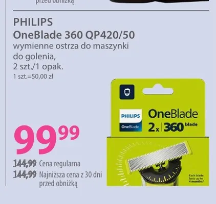 Wymienne ostrza do maszynki do golenia Philips OneBlade 360 QP420/50 promocja w Hebe