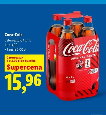 Napój Coca-Cola 4-pak 1l promocja w Lidl