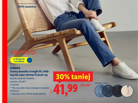 Jeansy damskie straight fit, wide leg lub super skinny fit push-up promocja w Lidl