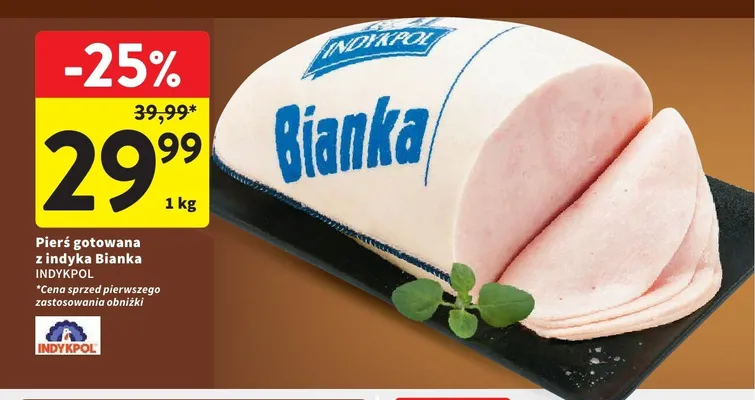 Pierś gotowana z indyka Bianka Indykpol promocja w Intermarche