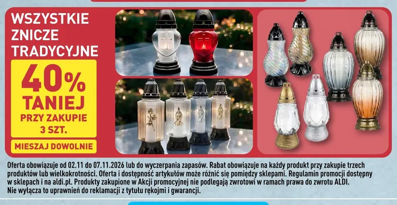 Znicze tradycyjne promocja w Aldi