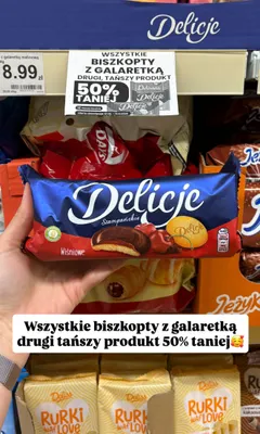 Biszkopty z galaretką Delicje Szampańskie wiśniowe promocja w Dino